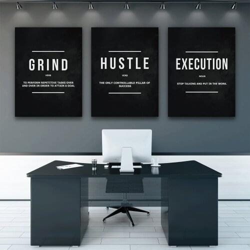 Grind Hustle Execution Wall Art Canvas Prints Office Decor Motivational Modern Art Entrepreneur Motivation Painting Pictures