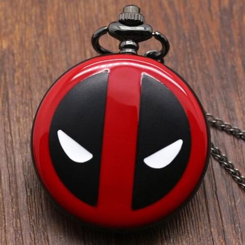Fashion Deadpool Cosplay Anime Cartoon Pocket Watches with chain necklace pendant for Kids Boys and Girls