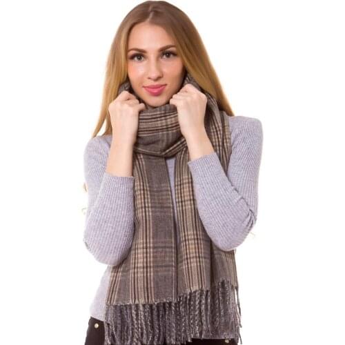 Cashmere Silk Check Plaid Scarf Shawl Wrap Oblong Warm Fashion Long Thick Hijab Top Quality Tartan Blanket Autumn Winter Mocha