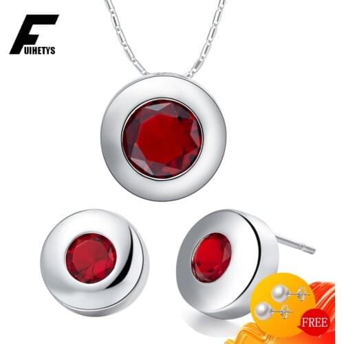 Fashion 925 Silver Jewelry Set Earrings Necklace Round Shaped Zircon Gemstone Accessories for Women Wedding Bridal Party Gifts
