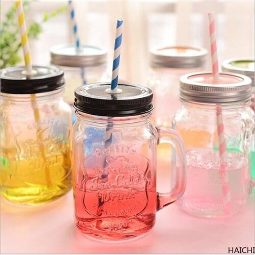 Creative Gradient Mason Bottle Transparent Mason Cup with Straw Cup Water Bottle with Straw Water Bottle