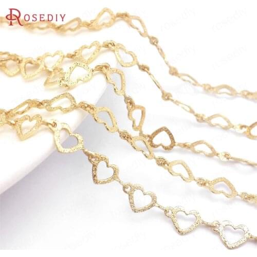 40488)50CM Per Piece 24K Gold Color Brass Heart special Necklace Bracelets Chains Jewelry Making Supplies Findings Accessories