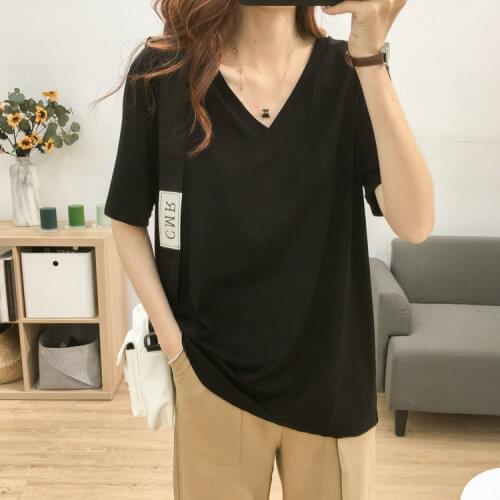 Summer Fashion V-neck Solid T-shirts for Women T shirt Loose Tops