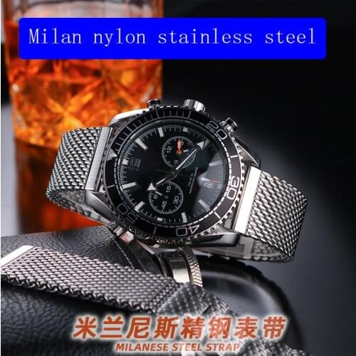 Summer Milanese steel Watch Strap Mans 22mm For Breitling Mido Montblanc Carl F. Bucherer Omega Hippocampus Silver Color Black