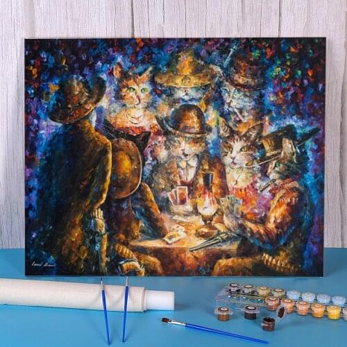 Oil Painting Style Cat Poker DIY Paint By Numbers Package Oil Paints 50*70 By Numbers Photo Loft Handicraft