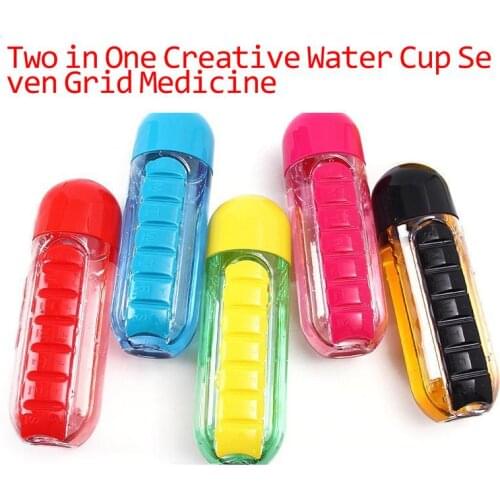 Multi Function Creative Sport Water Bottles My Bottle . Plastic Cup Medicine Box Grid Outdoor Carrying Convenient Water Drink