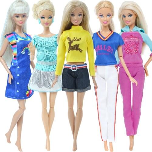Fashion 5 Pcs Casual Outfits Tops Shirt Trousers Pants Sports Wear Dollhouse Accessories Clothes for Barbie Doll Clothing Toys