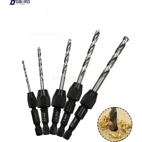 5pc Quick Change Drill Bit Set Hex Shank Metric 2mm to 6mm Twist Steel Plate Hole Cutter Drill HSS 6542 Core Drill Bit