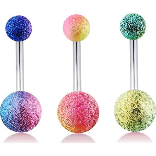 JUNLOWPY Belly Button Ring Set 14G Steel Bar Acrylic Bioflex Ball Curved Barbell Navel Rings Bell Body Piercing Jewelry 3 Colors