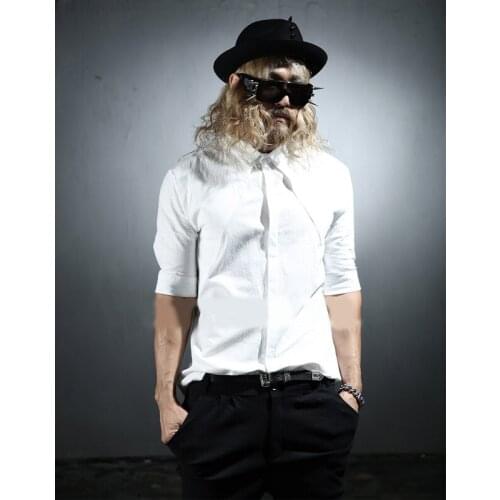 2016 New mens clothing Summer linen shirt male short-sleeve fluid fifth sleeve shirt linen shirt singer costumes