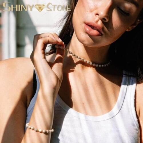 2021 New Fashion Iced Out Bling 5A Cubic Zirconia Paved CZ Ball Beaded Link Chain Choker Necklace Women Girls HipHop Jewelry