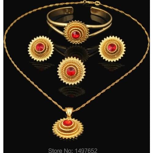 New Arrival 5PCS Ethiopian wedding jewelry sets / Gold Filled Jewelry African Nigeria bridal Romantic jewelry sets for Women