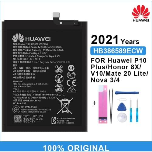 Original Huawei Battery HB386589ECW 3650mAh for Huawei P10 Plus Honor 8X View 10 V10 Mate 20 Lite Nova 3 4 High Quality Batter