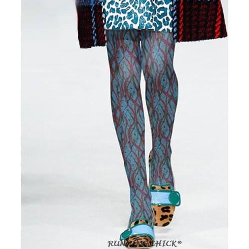 Blue Tree Rattan Printed Pantyhose Velvet Backing Socks