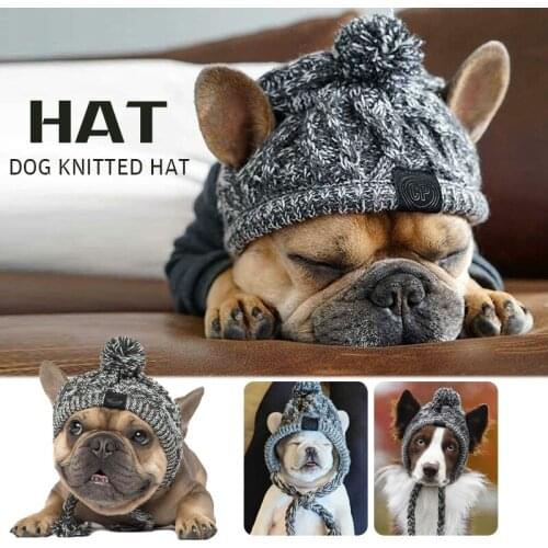 Dog Hat Autumn Winter Fur Ball Keeps Warm And Windproof Puff Ball Knitting Bulldog Husky Hat Pet Headgear