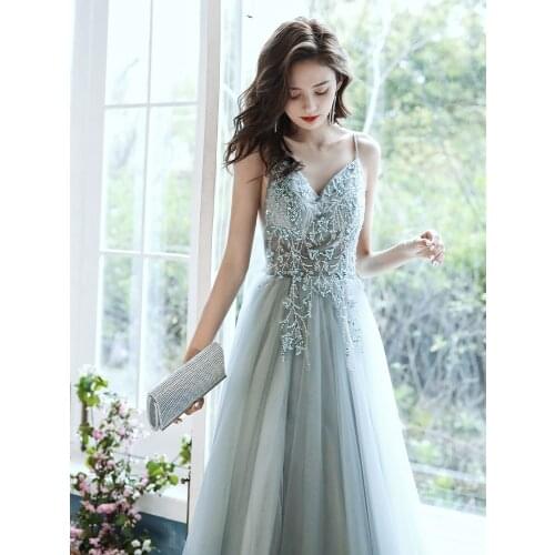 Evening Dress 2021 New Banquet Elegant Gorgeous Queen Slit Dress Appliques Party Prom Gowns