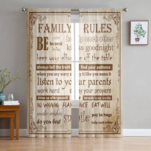Family Rules Text Vintage Background Sheer Curtains for Living Room Modern Voile Curtain Bedroom Tulle Curtains Window Drapes