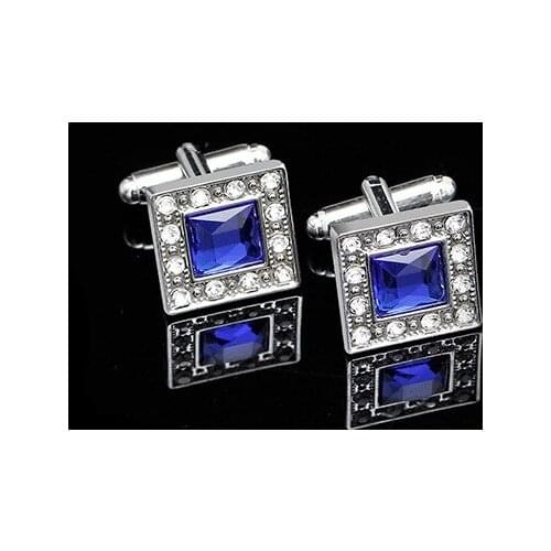 A Pair High Quality Trendy Silver Color Square Cufflinks Classic Men Luxury Blue White Crystal Cuff Links French Shirt Cufflink
