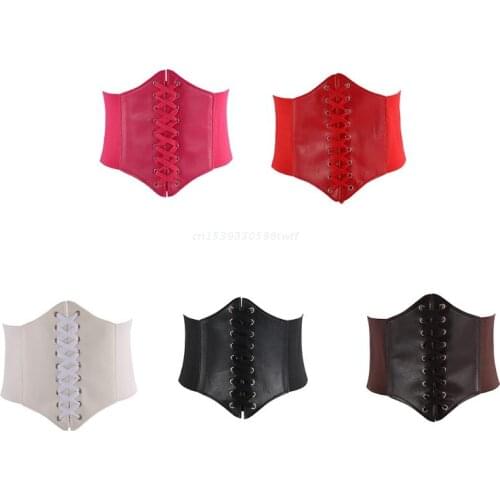Women Faux Leather Underbust Corset Waist Belt Steampunk Sexy Lace-Up Bustier Dropship