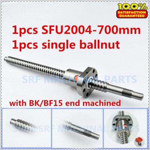 20mm 1pcs Rolled Ballscrew SFU2004 Ball screw L=700mm +1pcs Flange Single Ballnut with BK/BF15 end machined