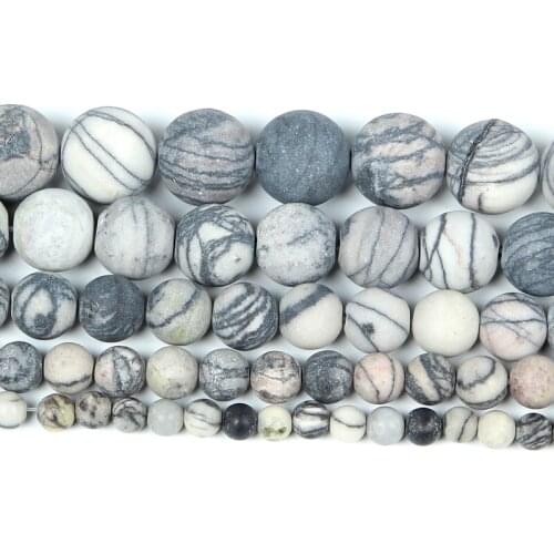 4-12mm Natural Stone Beads Loose Round Frosted Black Network Stone Beads For Jewelry Making DIY Charm Bracelet Necklace Handmade