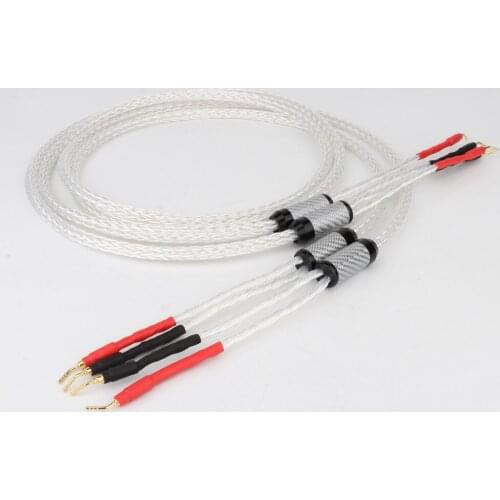 Preffair One Pair 8AG Silver Plated 16 Stands HIFI OCC Speaker Cable With 2mm Pin Banana Plug Loudspeaker Cable