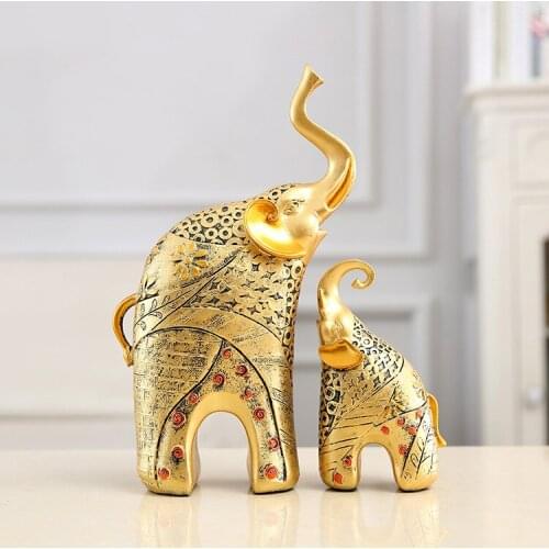 Resin Home Decoration Accessories Crafts for Sculpture Statue Ornaments Mother and child Living room Gold Modern Gold Elephant