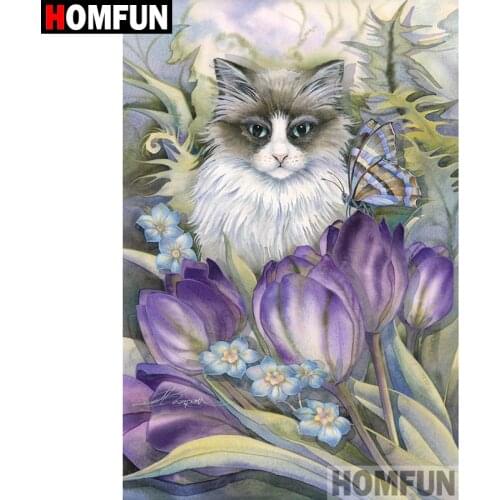 HOMFUN 5D DIY Diamond Painting Full Square/Round Drill "Cat flower" Embroidery Cross Stitch gift Home Decor Gift A08853