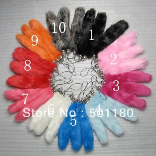 Free shipping colorful faux rabbit fur tail keychain