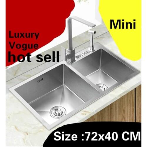 Free shipping Home luxury kitchen manual sink double groove wash vegetables high quality 304 stainless steel hot sell 72x40 CM