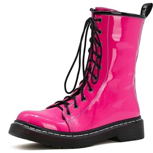 New Unisex Genuine PU Leather Rose Red Black offwhite Boots Winter Couple Boots Martens Boots Martin Boots Casual Women Boots