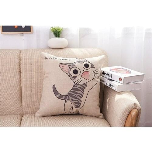 45X45Cm Pillow Cover Seat Sofa Embrace Pillow Case Home Decor Cute Cat Cushion Cover Cotton Linen Decorative Throw