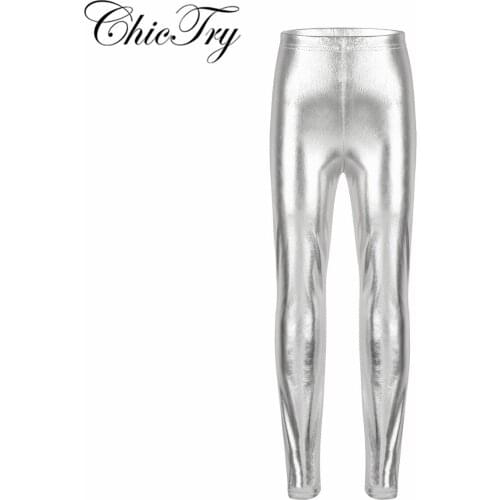Kids Girls Ballet Dance Pants Shiny Metallic Fashion Solid Skinny Pants Leggings for Performances Costumes or Dance Competitions