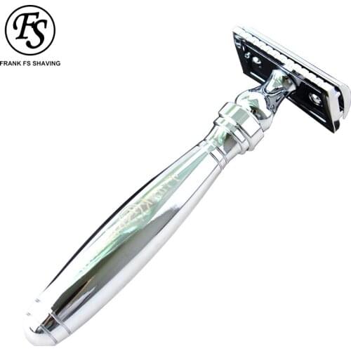 FRANK SHAVING Double Edge Safety Razor Vintage Shaver Alloy Silver Long Pure Metal Manual Shaving KitRazor