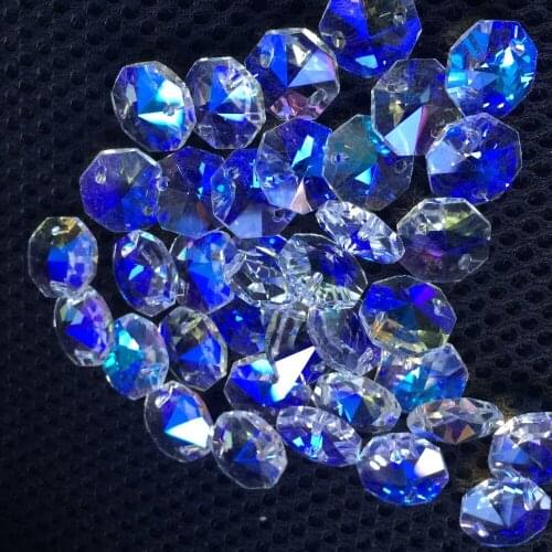 Hot selling 2000pcs/lot Rainbow Color 14mm crystal octagon beads in 2 holes for Sparkle glass chandelier accessories Home Decor
