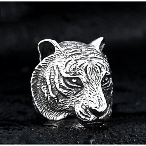 316L Stainless steel steam ram Men punk ring Tiger head Powerful Skull man Band gothic rings Jewelry Gift For Him