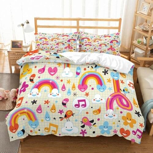 Cartoon Rainbow Microfiber Bedding Set Down Quilt Set Childrens Bedroom Decoration Set Pillowcase Double Queen Bedding Set