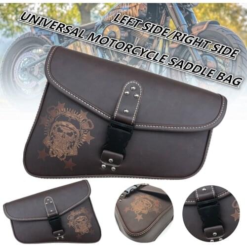Brown Motorcycle Leather Saddle Bag Luggage Side Tool Bag Universak Fit for Honda Yamaha Suzuki Harley Sportster XL 883 XL1200