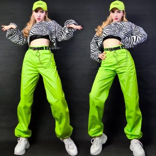 Adult Jazz Dance Cosutme Women Hip Hop Street Dancing Stage Clothing Nightclub Bar Gogo Dancer Wear Tops Green Pants DNV14216