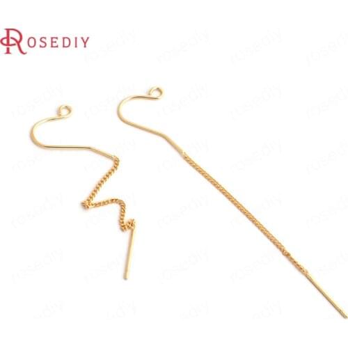 34946)10PCS Full Length 68MM Hooks 11MM 24K Gold Color Brass Earring Line Stud Earrings Hooks High Quality Jewelry Findings