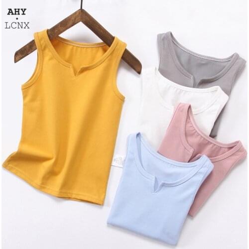 Summer Cotton kids Undershirt Sleeveless Solid Color Baby girls boys Tanks vest girl camisole Tops Children underwear Wholesale