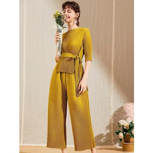 Miyak Pleat Heavy Industry Suit 2021 Spring And Autumn Wear New Pleat Leisure Straight Pants + Seven Minute Sleeves Long Jacket