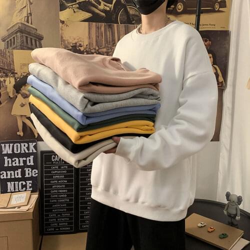 Spring and autumn round neck sweater mens loose coat Korean fashion couples solid color versatile coat