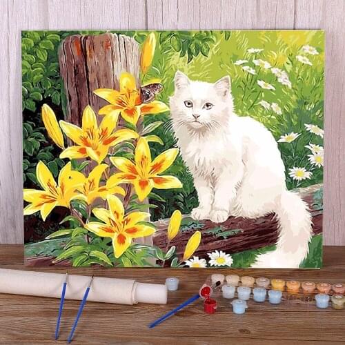 Flower Cats Animal Coloring By Numbers Painting Set Oil Paints 50*70 Oil Painting New Design For Children Handicraft Handiwork