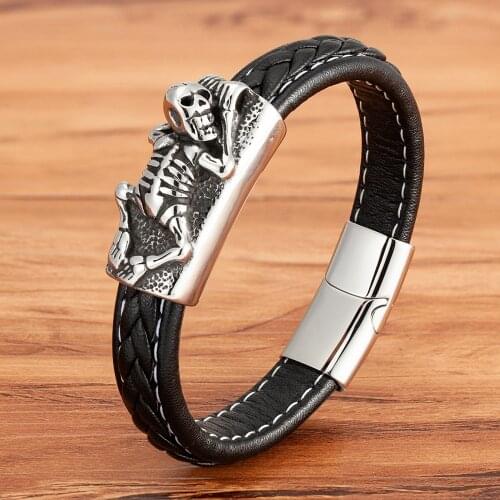 Neo-gothic Style Stainless Steel Mens Leather Bracelet Classic Design Luxury Accessories Best Choice For New Years Gift 2021