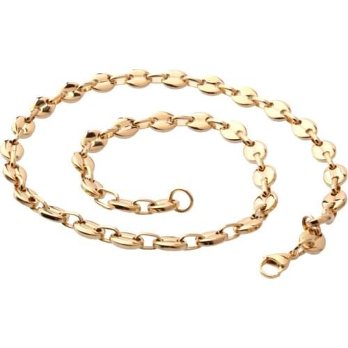 7/9/11mm 7-40"Hot Sale Titanium Stainless Steel Charming Gold Tone Coffee Beans Chain Mens Womens Necklace Or Bracelet Jewelry