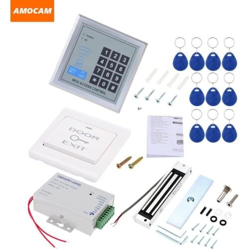 Full set RFID Door Access Control system Kit With Electric Magnetic lock Power Supply Door Entry keypad 10 Key Fobs EXIT Button