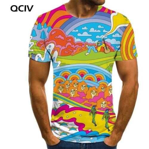 QCIV Hippie T-shirt Men Waves Funny T shirts Colorful Tshirts Casual Hip Hop Anime Clothes Mens Clothing Hip hop Casual Tops