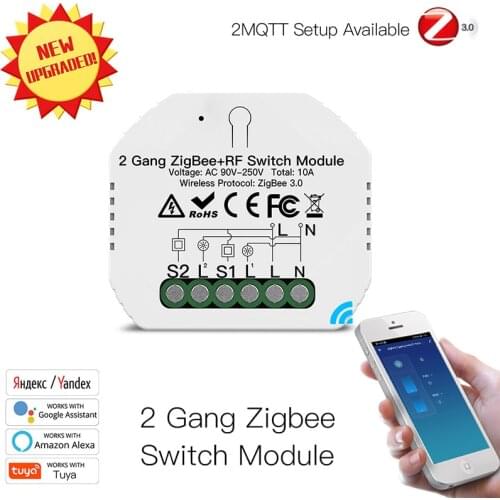 Tuya ZigBee 3.0 With RF Smart Light Switch Relay Module 2 Gang Smart Life/Tuya Control 2MQTT Setup Work With Alexa Google Home