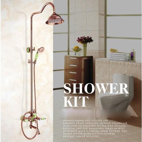Luxury Rose gold Finished Brass Shower Set Faucet with 3-Lever Wall Mounted Bathroom Shower Kit +handshower Swivel Tub Spout